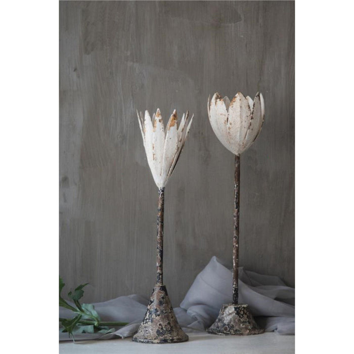 Fornax Long Stem Antique Candle Holder White Iron Flower by Urban Style -Home Living Store - -  