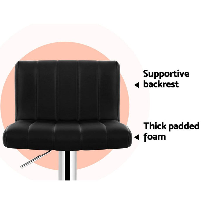 Four Bar Stools Gas Lift Leather Black -Home Living Store - -  
