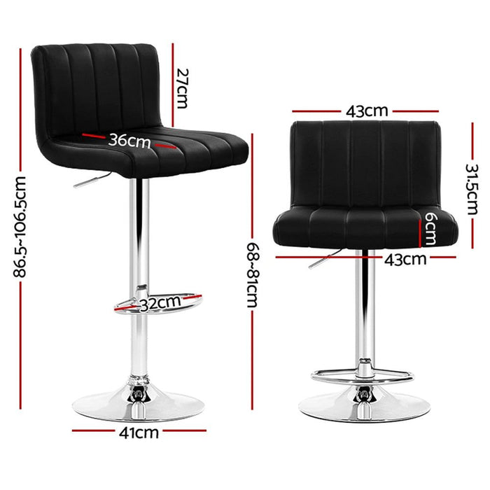 Four Bar Stools Gas Lift Leather Black -Home Living Store - -  