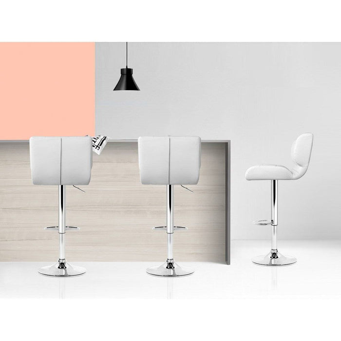 Four Bar Stools Gas Lift Leather Padded White -Home Living Store - -  
