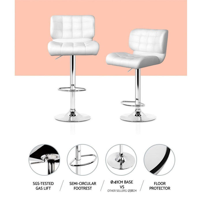 Four Bar Stools Gas Lift Leather Padded White -Home Living Store - -  