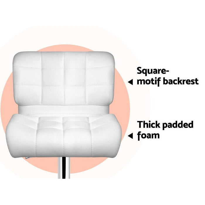 Four Bar Stools Gas Lift Leather Padded White -Home Living Store - -  