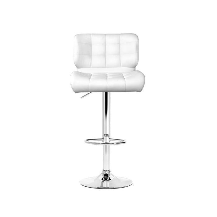 Four Bar Stools Gas Lift Leather Padded White -Home Living Store - -  