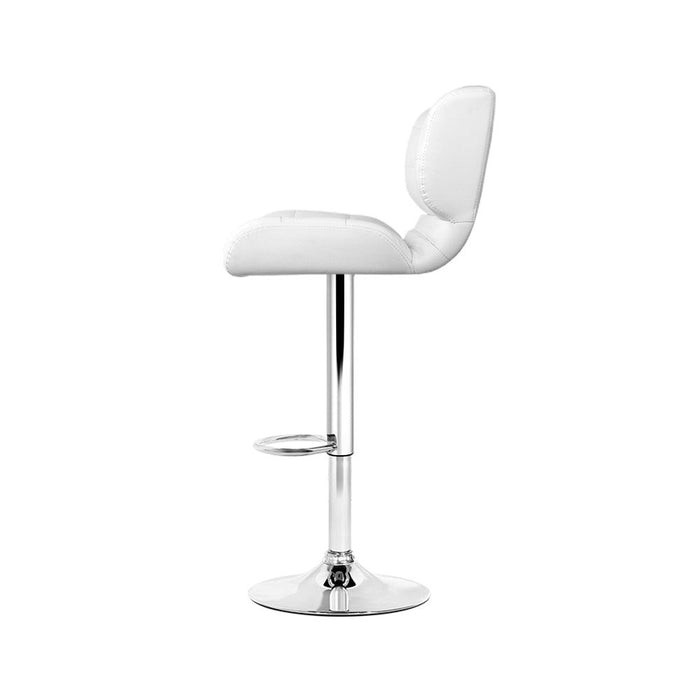 Four Bar Stools Gas Lift Leather Padded White -Home Living Store - -  
