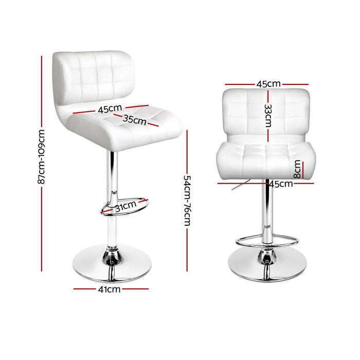 Four Bar Stools Gas Lift Leather Padded White -Home Living Store - -  