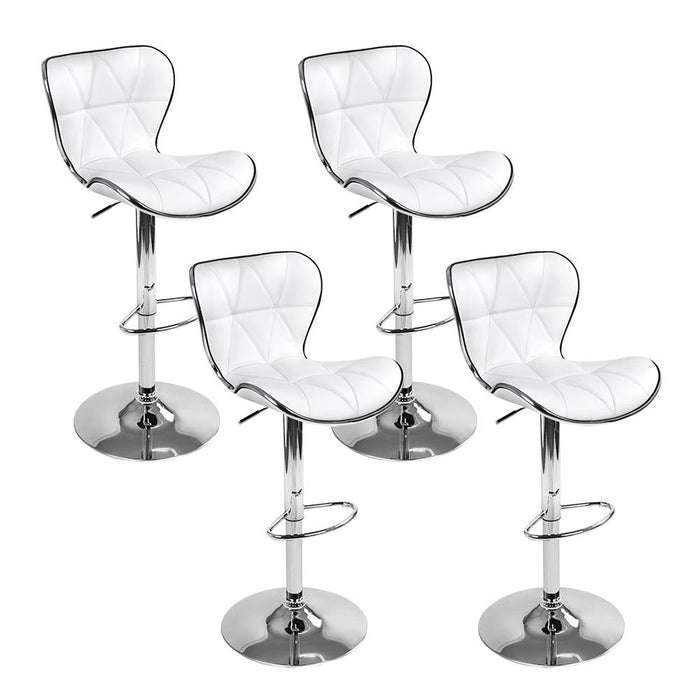 Four Bar Stools Gas Lift Leather Seat White -Home Living Store - -  