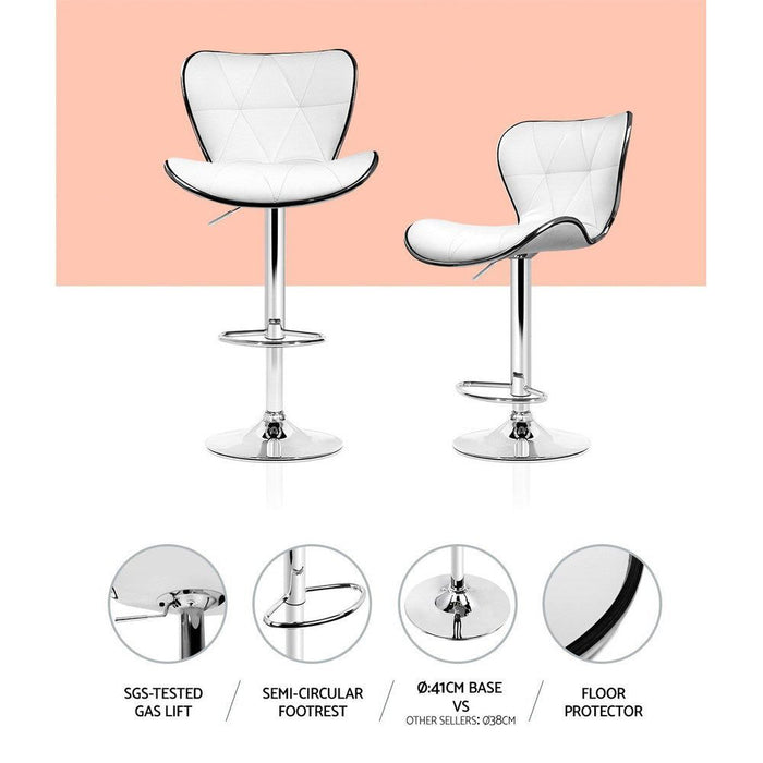 Four Bar Stools Gas Lift Leather Seat White -Home Living Store - -  