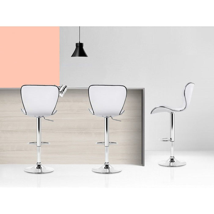 Four Bar Stools Gas Lift Leather Seat White -Home Living Store - -  