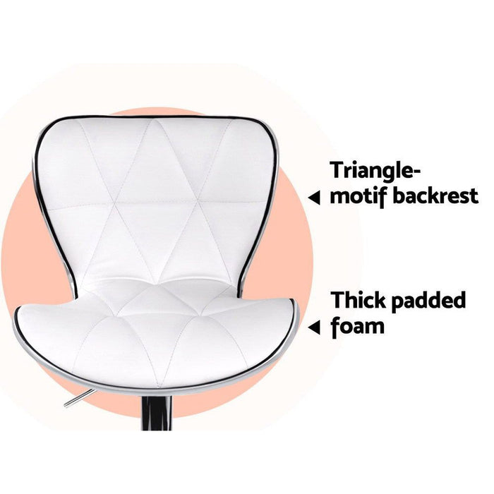Four Bar Stools Gas Lift Leather Seat White -Home Living Store - -  