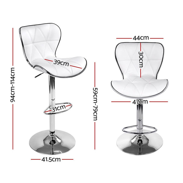 Four Bar Stools Gas Lift Leather Seat White -Home Living Store - -  