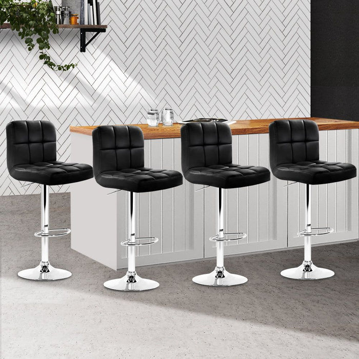 Four Bar Stools Leather Gas Lift Black -Home Living Store - -  