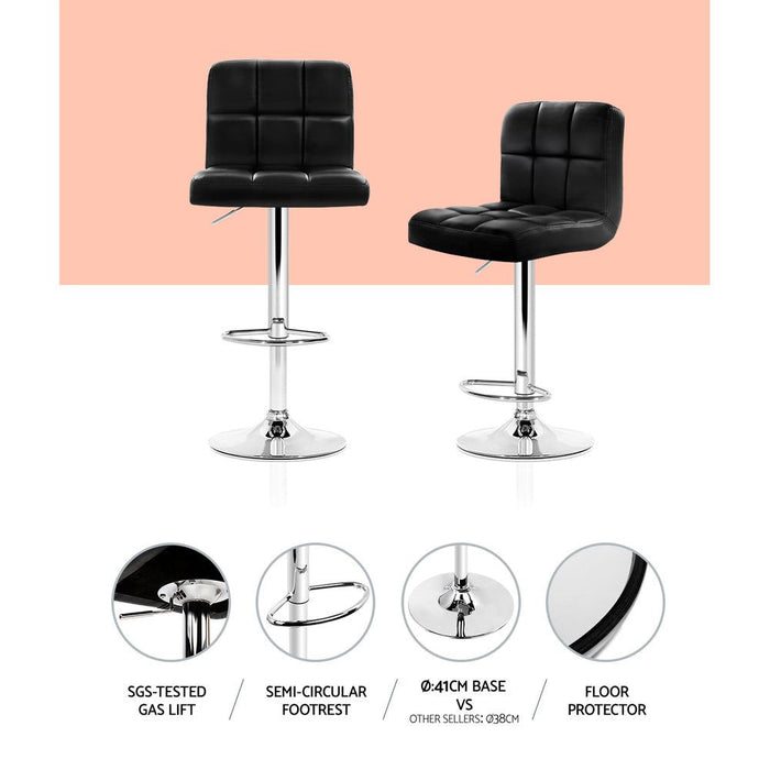 Four Bar Stools Leather Gas Lift Black -Home Living Store - -  