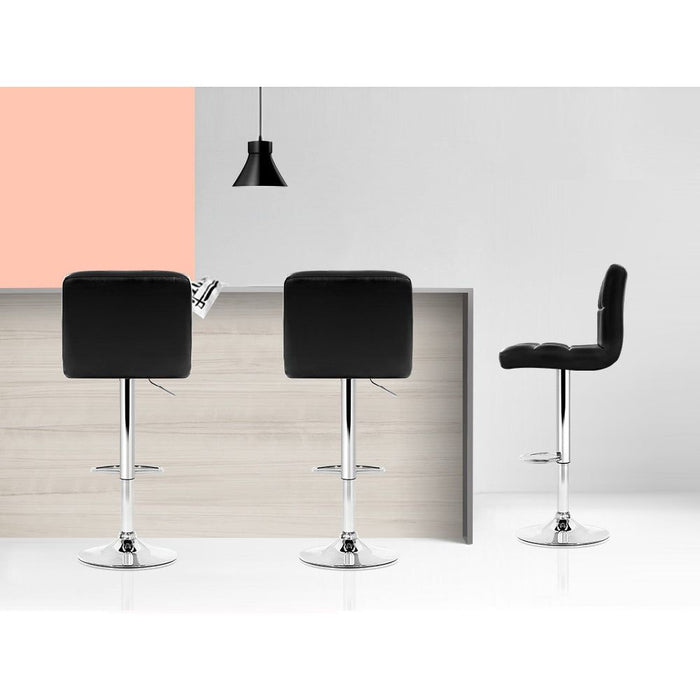 Four Bar Stools Leather Gas Lift Black -Home Living Store - -  