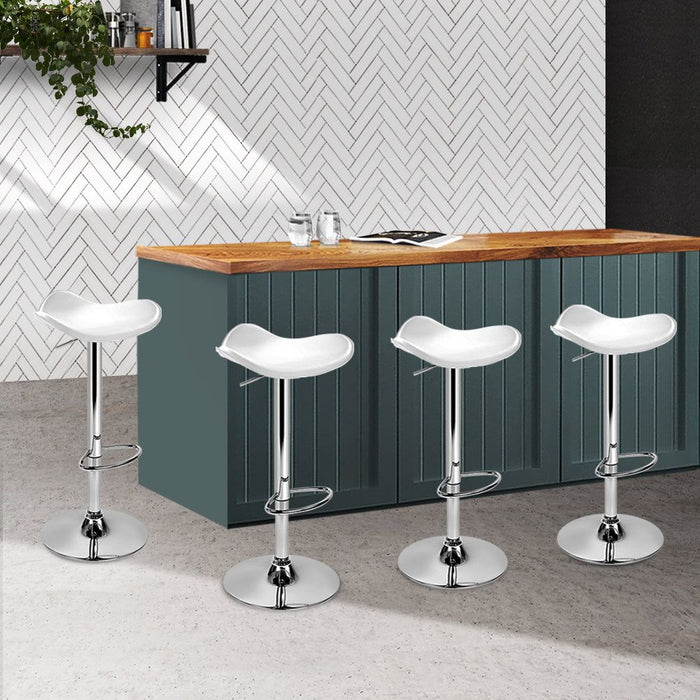 Four Bar Stools Leather Gas Lift Chair White -Home Living Store - -  
