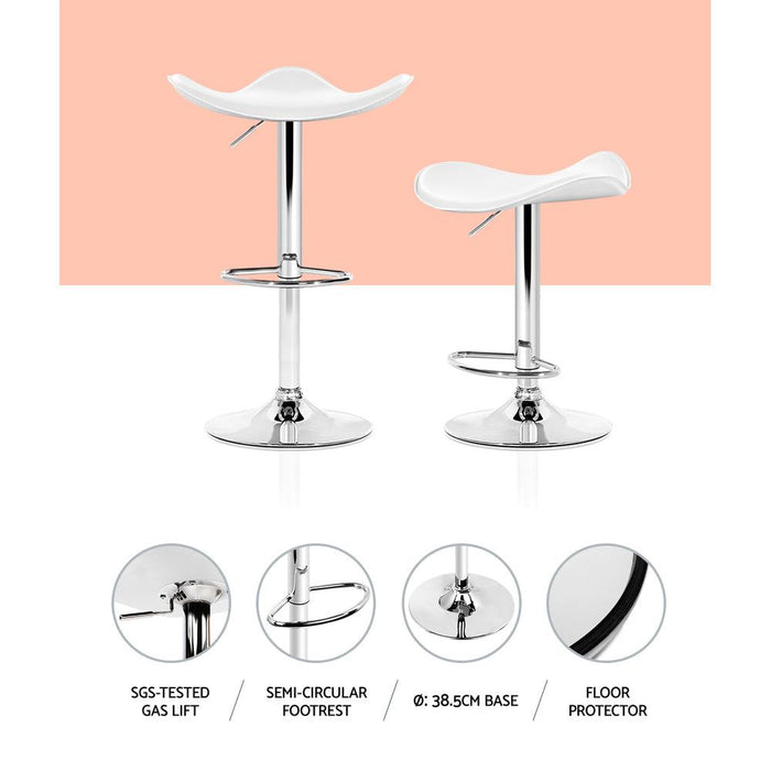 Four Bar Stools Leather Gas Lift Chair White -Home Living Store - -  
