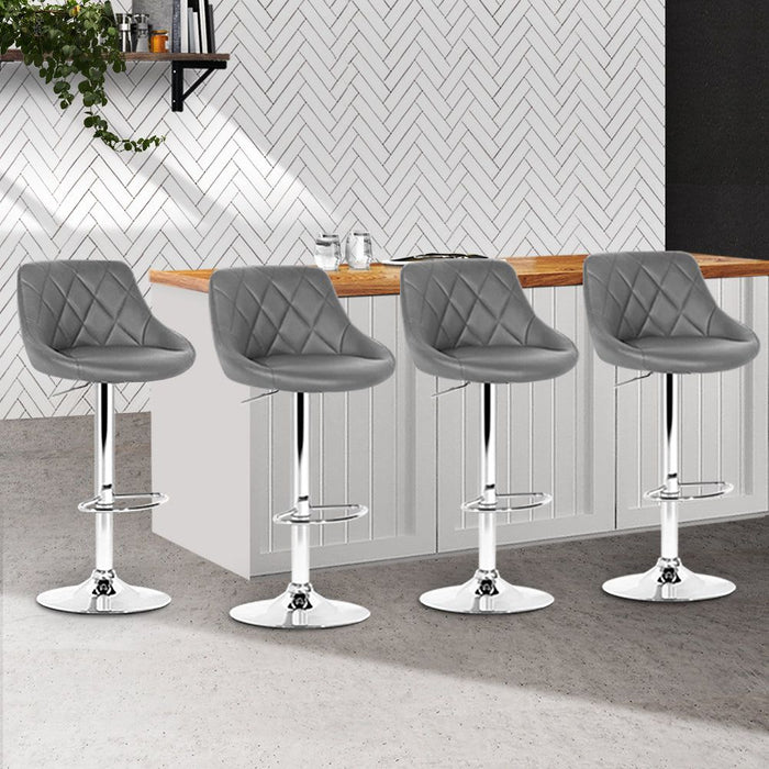 Four Bar Stools Leather Padded Gas Lift Grey -Home Living Store - -  
