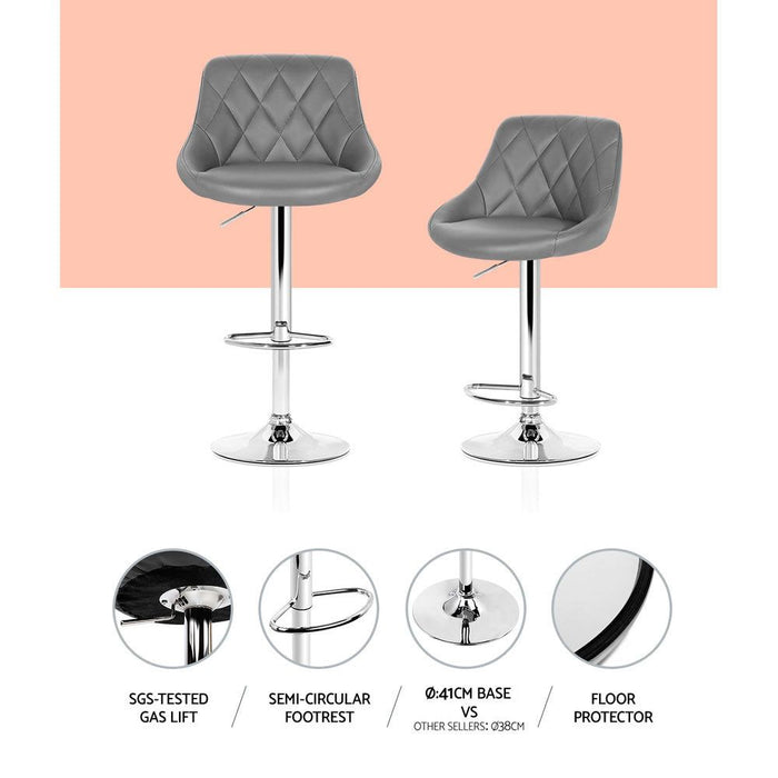 Four Bar Stools Leather Padded Gas Lift Grey -Home Living Store - -  