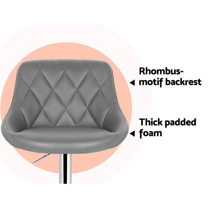 Four Bar Stools Leather Padded Gas Lift Grey -Home Living Store - -  