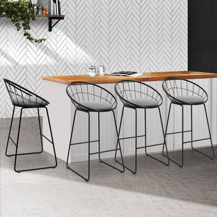 Four Bar Stools Padded Seat Metal -Home Living Store - -  