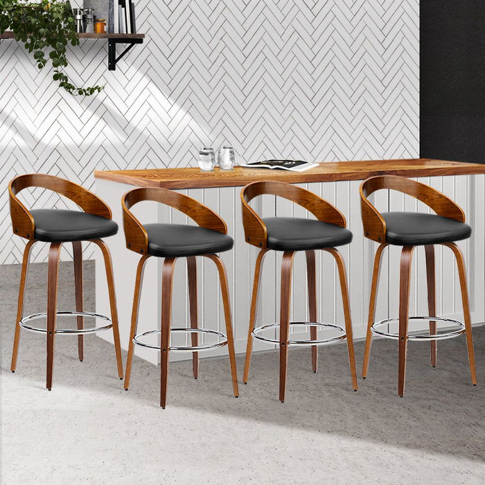 Four Bar Stools Swivel Seat Curving Backrest -Home Living Store - -  