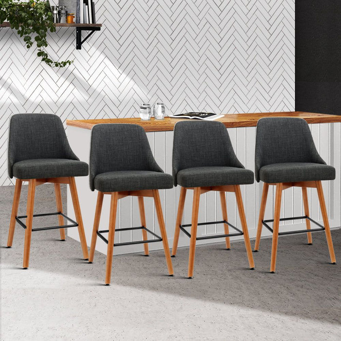 Four Bar Stools Swivel Seat Wooden Charcoal -Home Living Store - -  