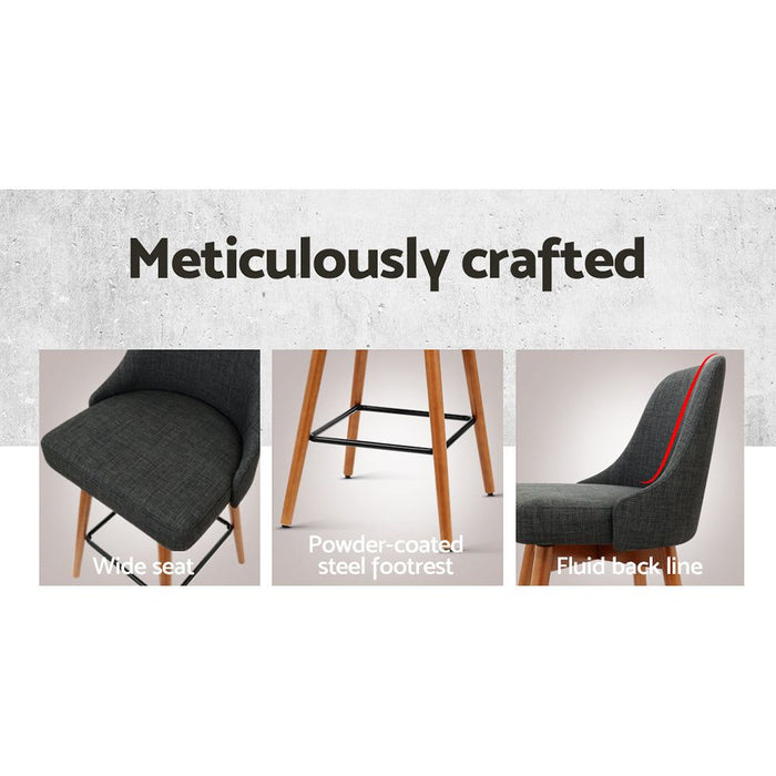 Four Bar Stools Swivel Seat Wooden Charcoal -Home Living Store - -  