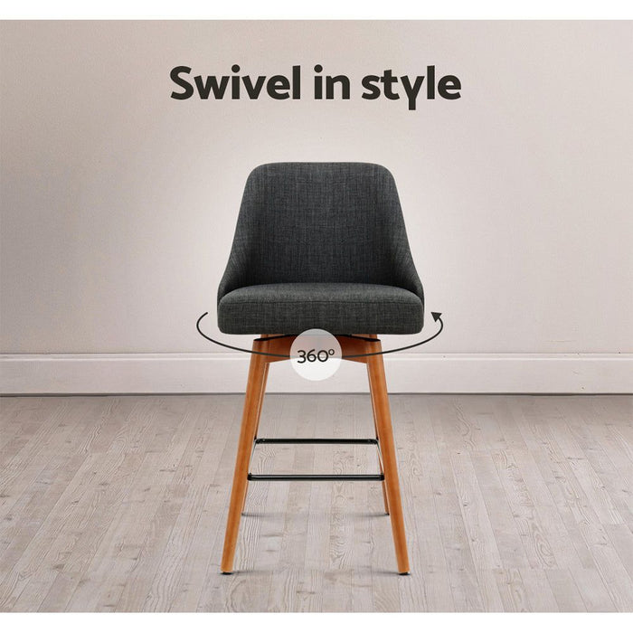 Four Bar Stools Swivel Seat Wooden Charcoal -Home Living Store - -  