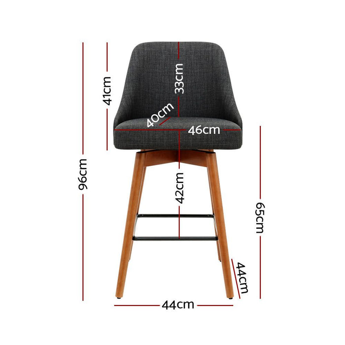 Four Bar Stools Swivel Seat Wooden Charcoal -Home Living Store - -  