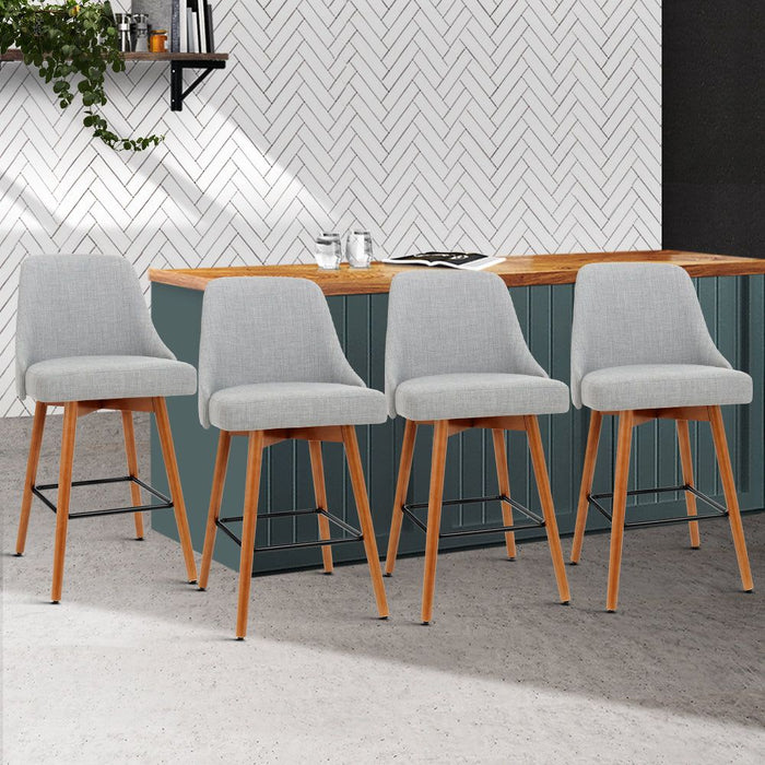 Four Bar Stools Swivel Seat Wooden Grey -Home Living Store - -  