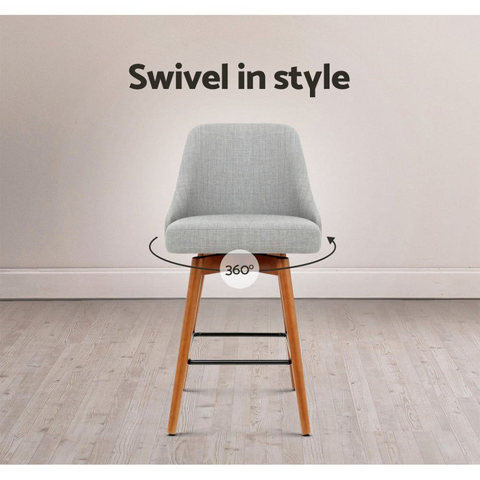 Four Bar Stools Swivel Seat Wooden Grey -Home Living Store - -  