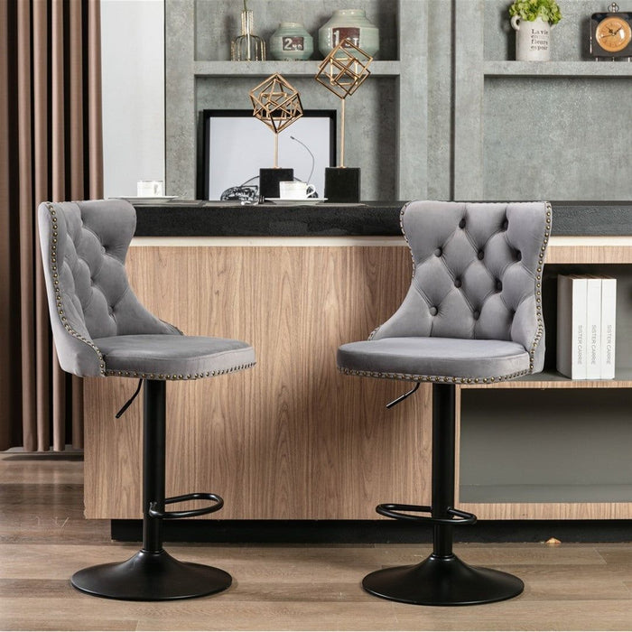 Four Height Adjustable Swivel Bar Stool Velvet Nail head Barstool with Footrest -Home Living Store - -  