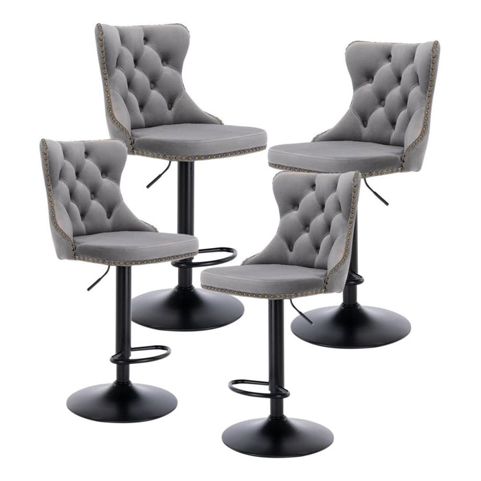 Four Height Adjustable Swivel Bar Stool Velvet Nail head Barstool with Footrest -Home Living Store - -  