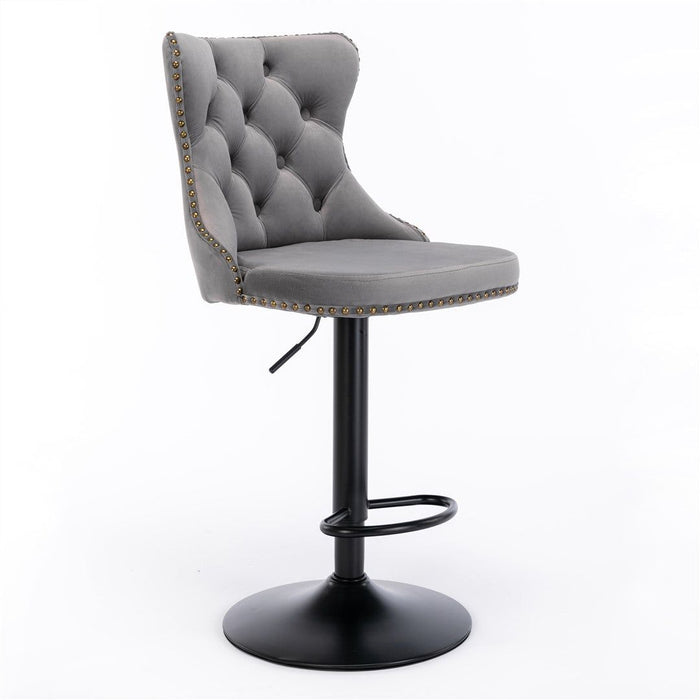 Four Height Adjustable Swivel Bar Stool Velvet Nail head Barstool with Footrest -Home Living Store - -  
