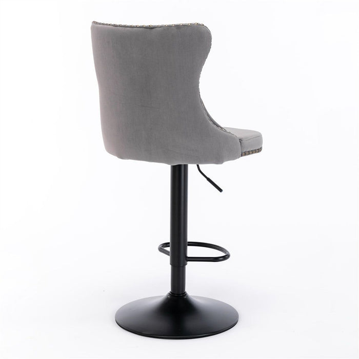 Four Height Adjustable Swivel Bar Stool Velvet Nail head Barstool with Footrest -Home Living Store - -  