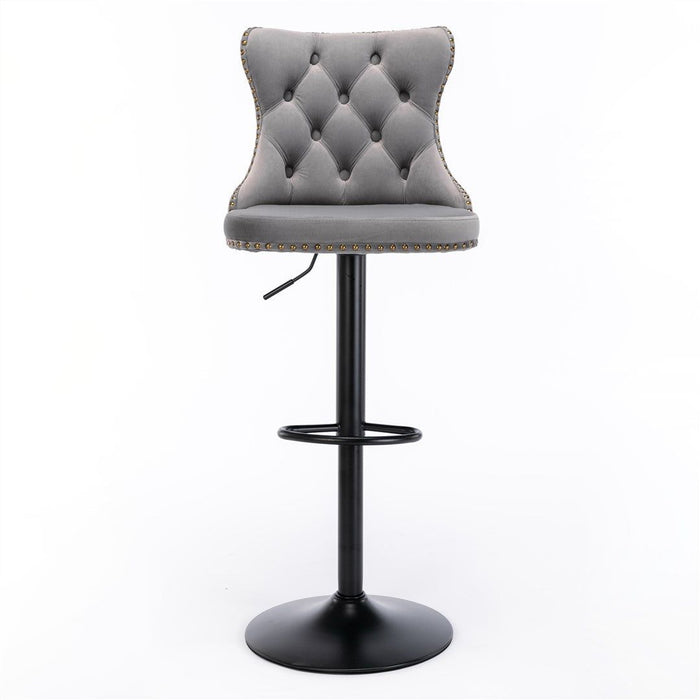 Four Height Adjustable Swivel Bar Stool Velvet Nail head Barstool with Footrest -Home Living Store - -  
