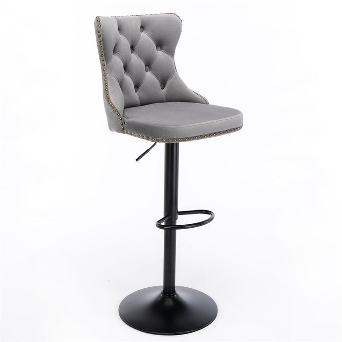 Four Height Adjustable Swivel Bar Stool Velvet Nail head Barstool with Footrest -Home Living Store - -  