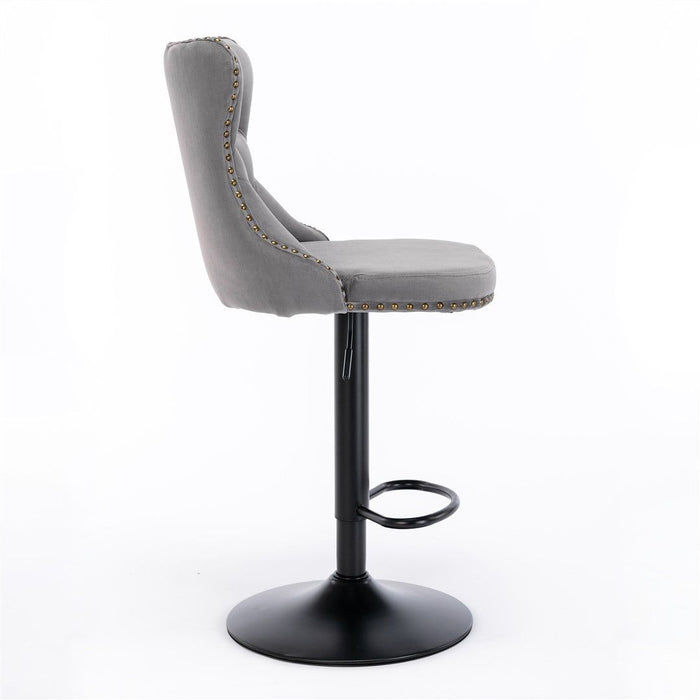 Four Height Adjustable Swivel Bar Stool Velvet Nail head Barstool with Footrest -Home Living Store - -  