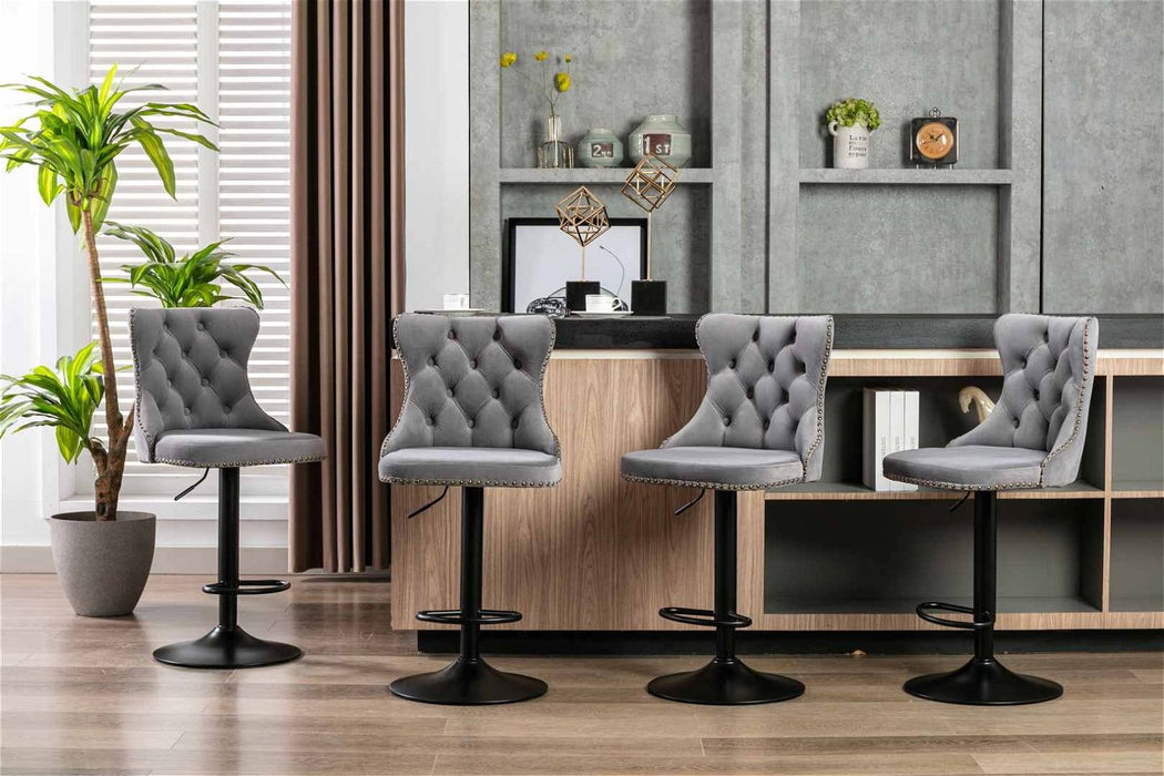 Four Height Adjustable Swivel Bar Stool Velvet Nail head Barstool with Footrest -Home Living Store - -  
