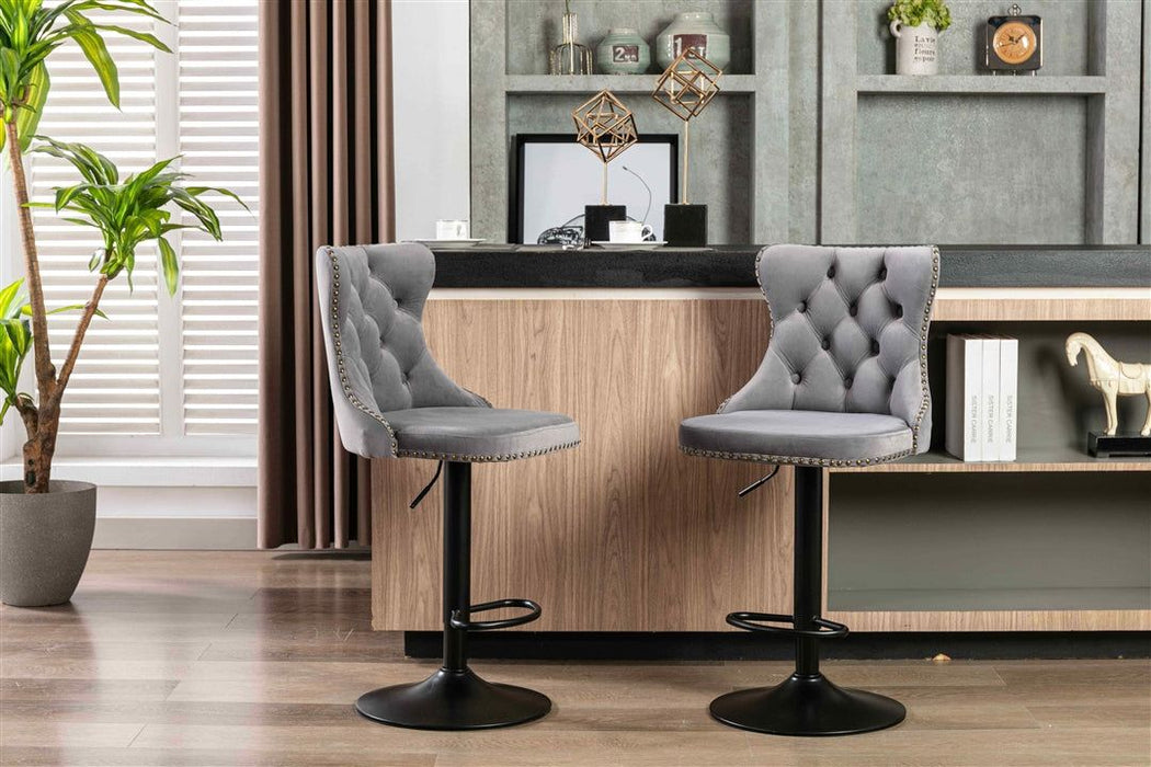 Four Height Adjustable Swivel Bar Stool Velvet Nail head Barstool with Footrest -Home Living Store - -  