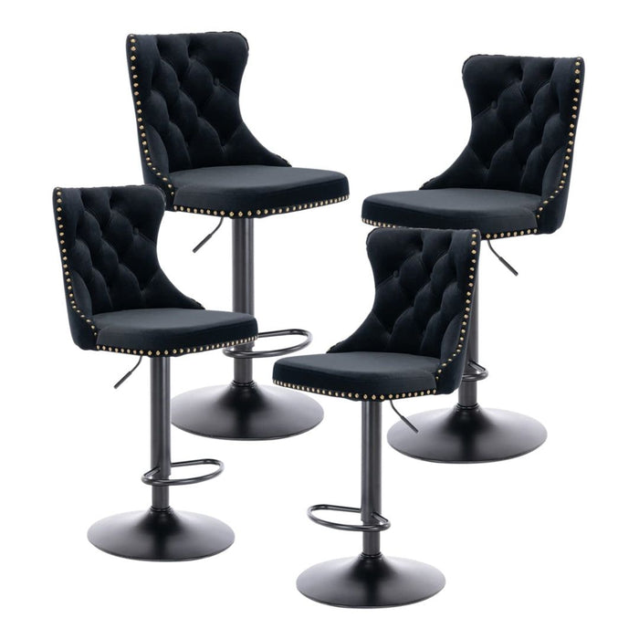 Four Height Adjustable Swivel Bar Stool Velvet Nail head Barstool with Footrest -Home Living Store - -  