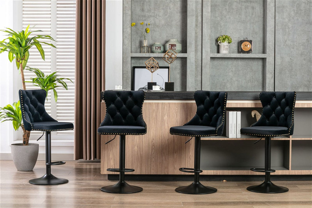 Four Height Adjustable Swivel Bar Stool Velvet Nail head Barstool with Footrest -Home Living Store - -  