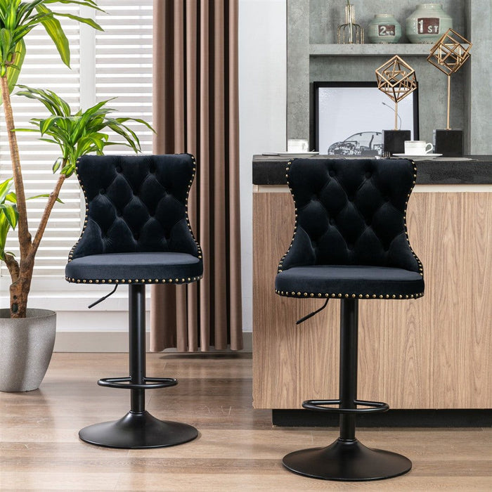 Four Height Adjustable Swivel Bar Stool Velvet Nail head Barstool with Footrest -Home Living Store - -  