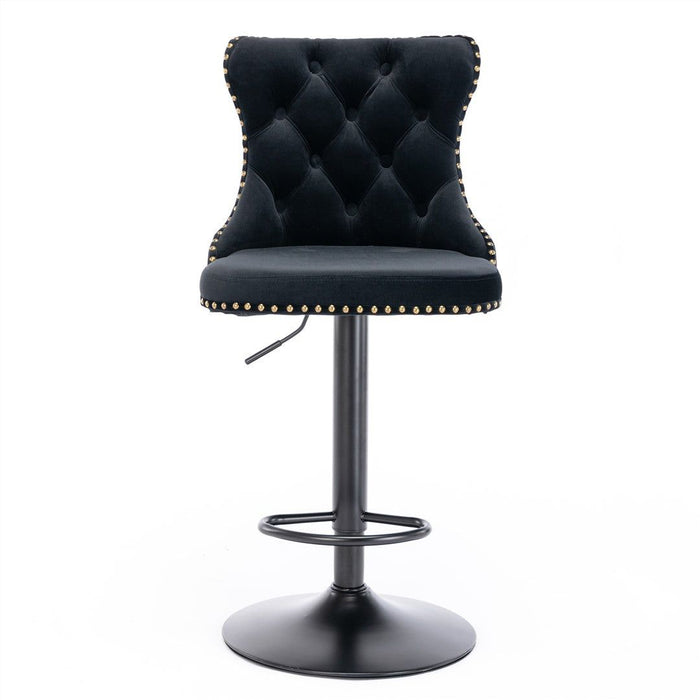 Four Height Adjustable Swivel Bar Stool Velvet Nail head Barstool with Footrest -Home Living Store - -  