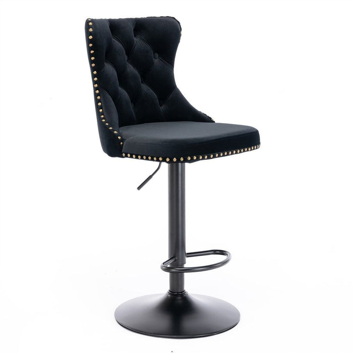 Four Height Adjustable Swivel Bar Stool Velvet Nail head Barstool with Footrest -Home Living Store - -  