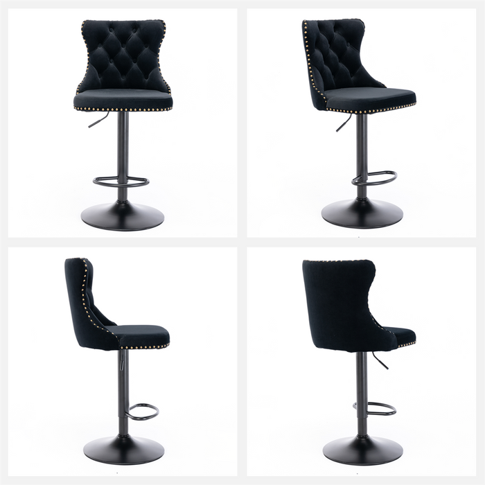 Four Height Adjustable Swivel Bar Stool Velvet Nail head Barstool with Footrest -Home Living Store - -  