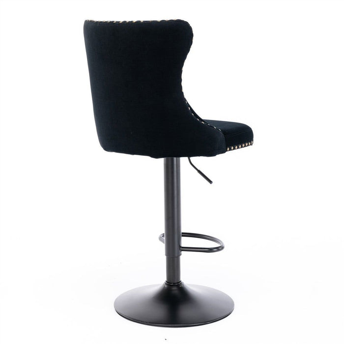 Four Height Adjustable Swivel Bar Stool Velvet Nail head Barstool with Footrest -Home Living Store - -  
