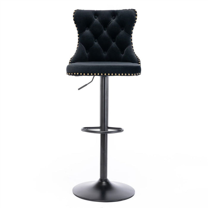 Four Height Adjustable Swivel Bar Stool Velvet Nail head Barstool with Footrest -Home Living Store - -  