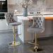 Four Height Adjustable Swivel Bar Stool Velvet Studs Barstool with Footrest and Golden Base- Grey -Home Living Store - -  