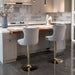 Four Height Adjustable Swivel Bar Stool Velvet Studs Barstool with Footrest and Golden Base- Grey -Home Living Store - -  