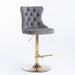 Four Height Adjustable Swivel Bar Stool Velvet Studs Barstool with Footrest and Golden Base- Grey -Home Living Store - -  